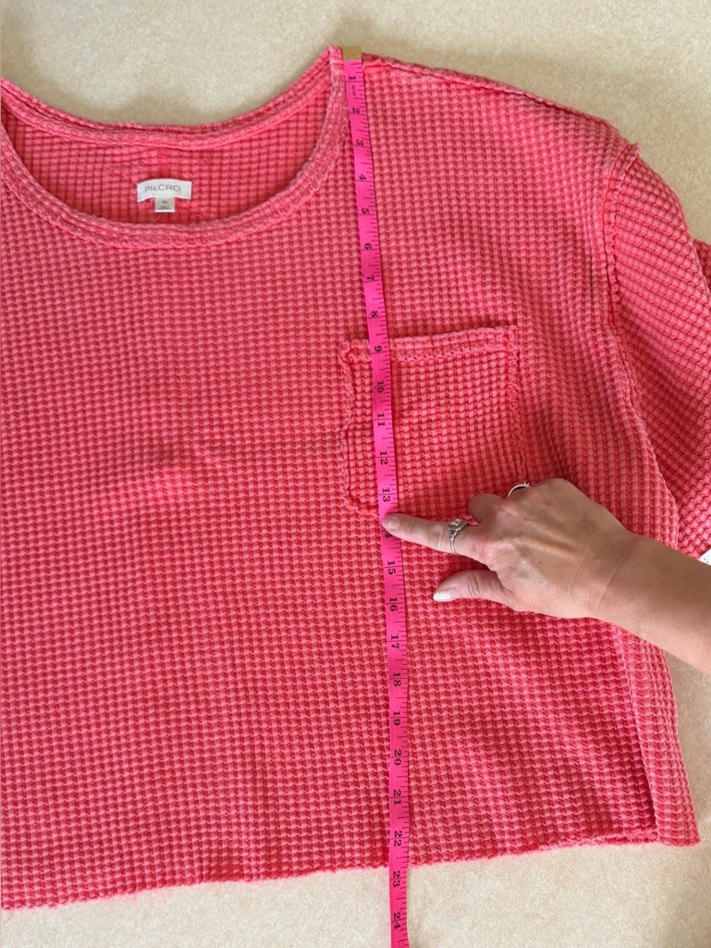 Pilcro Short Sleeve Waffle Tee- Neon Red - Picture 8 of 8